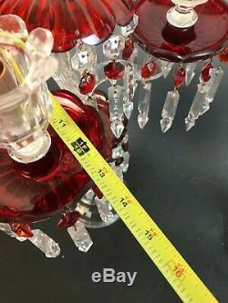 Antique Baccarat Candelabra Cranberry Ruby Red Glass Mantle Collectible Prisms