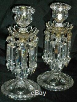 Antique Baccarat Crystal Candlesticks Candelabra Mantle Lusters with Hurricanes
