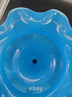 Antique Blue Opaline Luster Victorian Mantle Candle Crystal Handblown Glass 1800