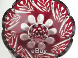 Antique Bohemian Cranberry Glass Luster Lustre Pair Mantle Prisms Candle Lamp