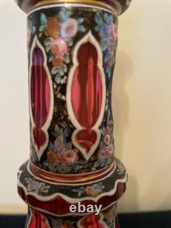 Antique Bohemian Cranberry Overlay Glass Candlestick Moser