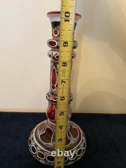 Antique Bohemian Cranberry Overlay Glass Candlestick Moser