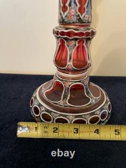 Antique Bohemian Cranberry Overlay Glass Candlestick Moser