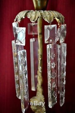 Antique Bronze Candelabra Girandole Candle holder with Glass Prisms Pair