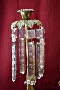 Antique Bronze Candelabra Girandole Candle holder with Glass Prisms Pair