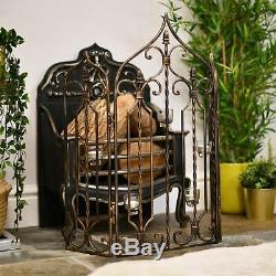 Antique Bronze Finish Gothic Fire Screen Fire Guard With Glass Candle Holders