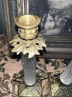 Antique Bronze Pair Candle Holders Mermaids Angels