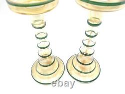 Antique CZECH Iridescent Bohemian Rare Glass Tower Candlestick Set Yellow Green