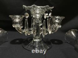 Antique Cambridge Glass Caprice Epergne Candelabra, Candle Holder, Prisms, RARE