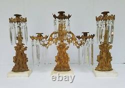 Antique Candelabra Girandole Candle holder withGlass Prisms Set