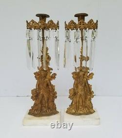 Antique Candelabra Girandole Candle holder withGlass Prisms Set