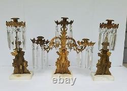 Antique Candelabra Girandole Candle holder withGlass Prisms Set