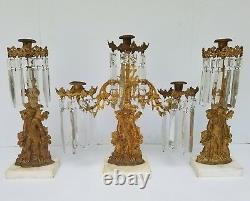 Antique Candelabra Girandole Candle holder withGlass Prisms Set