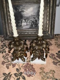 Antique Candle Holder Hollywood Regency Style Ornate Gold cast Brass