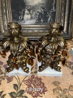 Antique Candle Holder Hollywood Regency Style Ornate Gold cast Brass