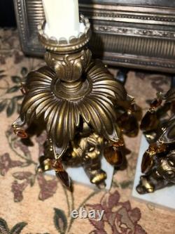 Antique Candle Holder Hollywood Regency Style Ornate Gold cast Brass