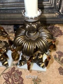 Antique Candle Holder Hollywood Regency Style Ornate Gold cast Brass