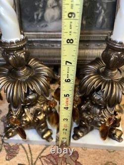 Antique Candle Holder Hollywood Regency Style Ornate Gold cast Brass