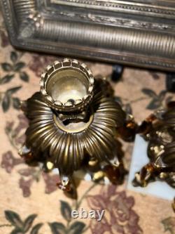 Antique Candle Holder Hollywood Regency Style Ornate Gold cast Brass