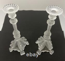 Antique Candlestick Holders 2pc set French Frosted Glass Birds Signed Mom Gift