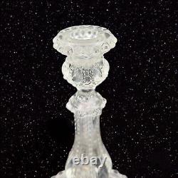 Antique Clear Glass Candle Stick Holder Set 2 Beaded Glass Manganese 365nm GREEN