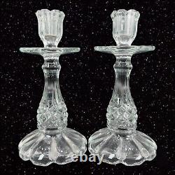 Antique Clear Glass Candle Stick Holder Set 2 Tapper Glass Manganese 365nm GREEN