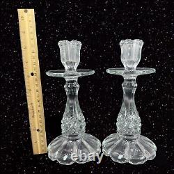 Antique Clear Glass Candle Stick Holder Set 2 Tapper Glass Manganese 365nm GREEN