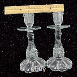 Antique Clear Glass Candle Stick Holder Set 2 Tapper Glass Manganese 365nm GREEN