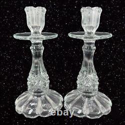 Antique Clear Glass Candle Stick Holder Set 2 Tapper Glass Manganese 365nm GREEN