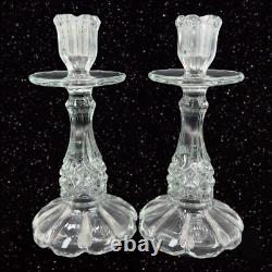 Antique Clear Glass Candle Stick Holder Set 2 Tapper Glass Manganese 365nm GREEN