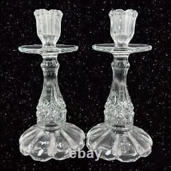 Antique Clear Glass Candle Stick Holder Set 2 Tapper Glass Manganese 365nm GREEN