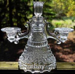 Antique Clear Pressed Glass 3 LIGHT CANDLEHOLDER Candelabra c1890 DOYLE