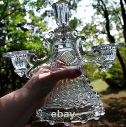 Antique Clear Pressed Glass 3 LIGHT CANDLEHOLDER Candelabra c1890 DOYLE
