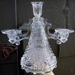 Antique Clear Pressed Glass 3 LIGHT CANDLEHOLDER Candelabra c1890 DOYLE