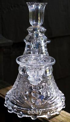 Antique Clear Pressed Glass 3 LIGHT CANDLEHOLDER Candelabra c1890 DOYLE