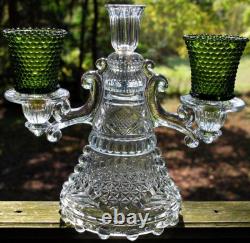 Antique Clear Pressed Glass 3 LIGHT CANDLEHOLDER Candelabra c1890 DOYLE