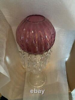 Antique Cranberry Glass Candle Mantle Crystal Drops 16 Stunning