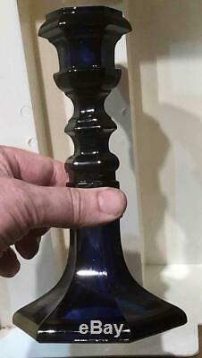 Antique Deep Cobalt Glass, Pressed Hexagonal Candlestick, New England Glass Co