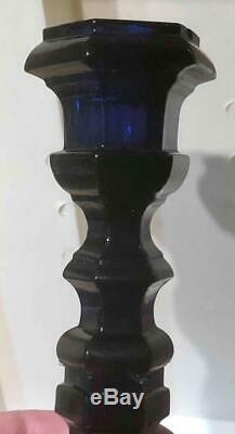 Antique Deep Cobalt Glass, Pressed Hexagonal Candlestick, New England Glass Co