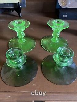 Antique Depression Uranium Candle Holders Lot Of 2 Sets