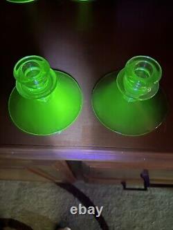 Antique Depression Uranium Candle Holders Lot Of 2 Sets