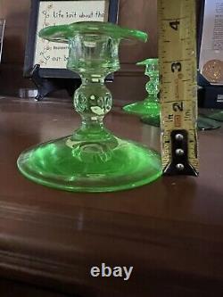 Antique Depression Uranium Candle Holders Lot Of 2 Sets