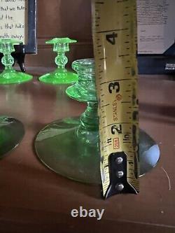 Antique Depression Uranium Candle Holders Lot Of 2 Sets