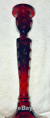 Antique Fenton 449 Florentine CUT OVALS 8.5 Candlesticks Ruby Glass RARE