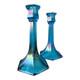 Antique Fenton Celeste Blue Iridescent Stretch Glass Candlesticks