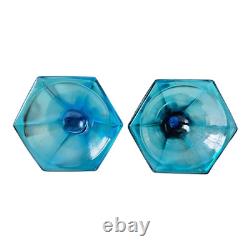 Antique Fenton Celeste Blue Iridescent Stretch Glass Candlesticks