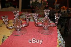 Antique Fostoria Glass Candlestick Holders-Trindle Candlestick Midnight Rose