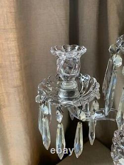 Antique French Art Glass Baccarat 3 Light Candelabra Bambous Swirl Crystal Prism