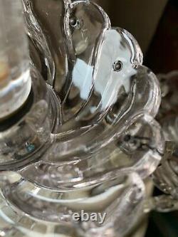 Antique French Art Glass Baccarat 3 Light Candelabra Bambous Swirl Crystal Prism