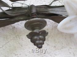 Antique French Brass Wall Garland Candle Holder with Milk Glass Flowers